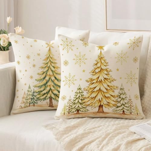 Housse coussin Noël 70x70cm imperméable double face dorée en lin - 3