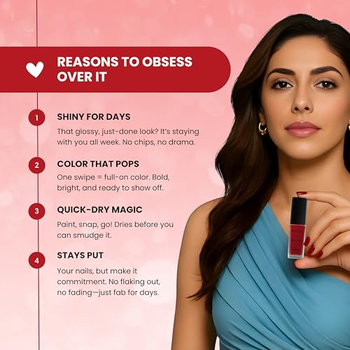 Image of Ellemen Co Classic Red Nail Paint 10 ML | High Gloss Salon Shine Nail Colour | Fast Dry Formula with Smooth Application | Long Lasting & Chip Resistant Finish | Rich Pigmented Red Shade for Everyday Wear, Parties & Special Occasions