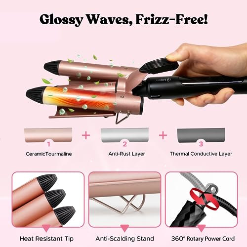 3 Barrel Hair Crimper for Women Beach Waves - Deep Waver Iron for Hair, 3 Barrel Curling Iron, Deep Waver Hair Tool, Crimper Hair Tool - Ondulador de Cabello - 1IN 3 Barrel Hair Waver for Long Hair - Image 4