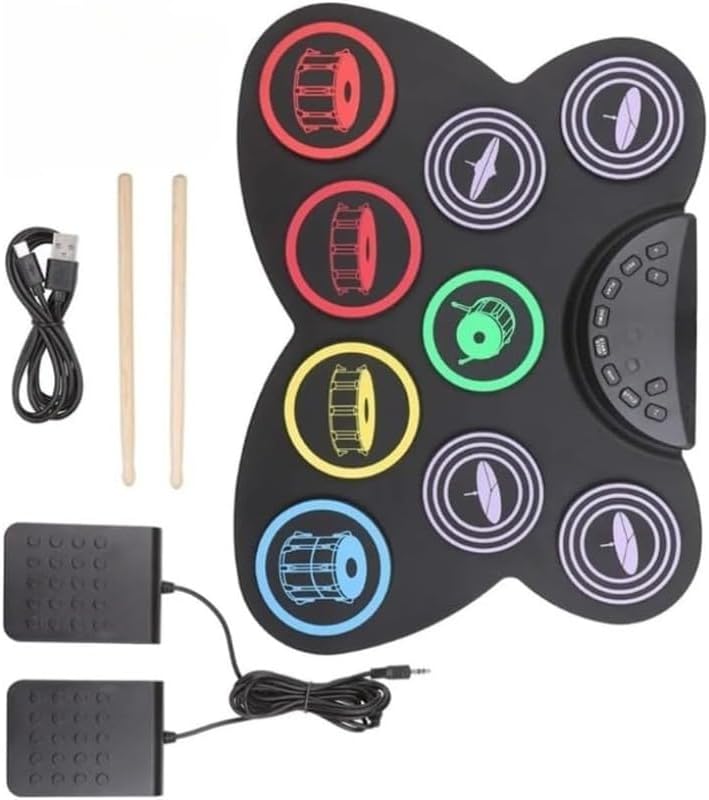 Electronic Drum Kit Portable Digital Drum Set Durable Pad Surface Electric Percussion Instrument for Quiet Practice Home Studio Recording Live Performance Rhythm Control Setup