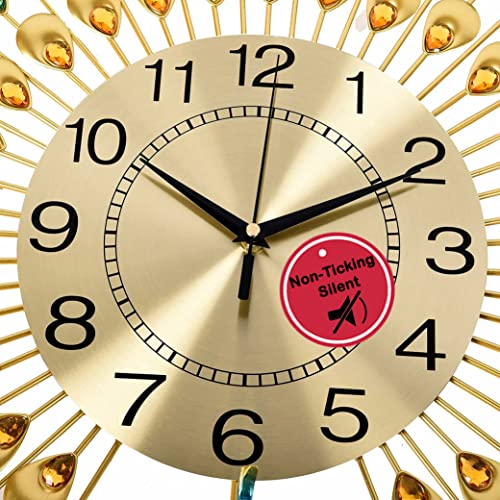Image of Luxury Peacock Wall Clock Large 85X55 CM Fancy Modern Art Decor | Decorative WallClocks for Living Room Non-Ticking Silent-10 inch Metal Dial | Elegant Crystal Beautify Style | Peacock-Bird Branch