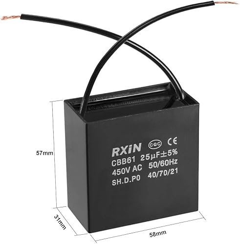Miniatura 2 de uxcell Condensador de ventilador de techo CBB61 25uF 450V AC 2 alambres condensadores de película de polipropileno metalizado 2.283x1.220x2.244 in