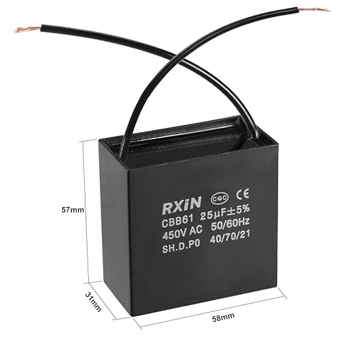 Miniatura 2 de uxcell Condensador de ventilador de techo CBB61 25uF 450V CA 2 cables condensadores de película de polipropileno metalizado 2.283x1.220x2.244in para