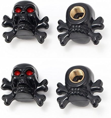 4X Skull/Bones Black Tire Wheel Valve Stem Air Caps Metal Covers Car/Motorcycle