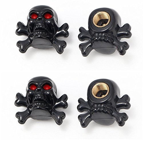 4X Skull/Bones Black Tire Wheel Valve Stem Air Caps Metal Covers Car/Motorcycle #TOP2