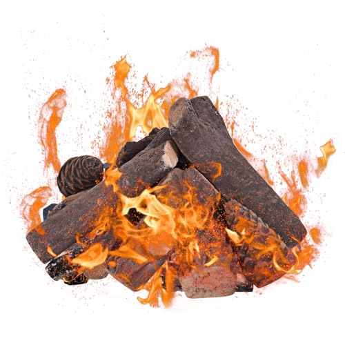 FANTASK 9er-Set Gas-Kaminscheite, Gaskaminholz aus Keramik für Propan- & Gasöfen, Deko Kaminholz, realistische Feuerscheite-Set für Elektrokamin, Ethanol, Kamine