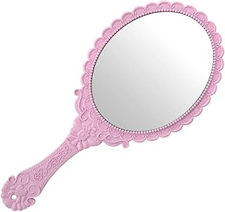 minkissy 2pcs Makeup Mirror Travel Foldable Round Mirror Princess Makeup Mirror Vanity Mirror Handheld Mirror Hand Mirror Cosmetic Mirror Hand Holding Mirror Portable Mirror Pink Carry Miss