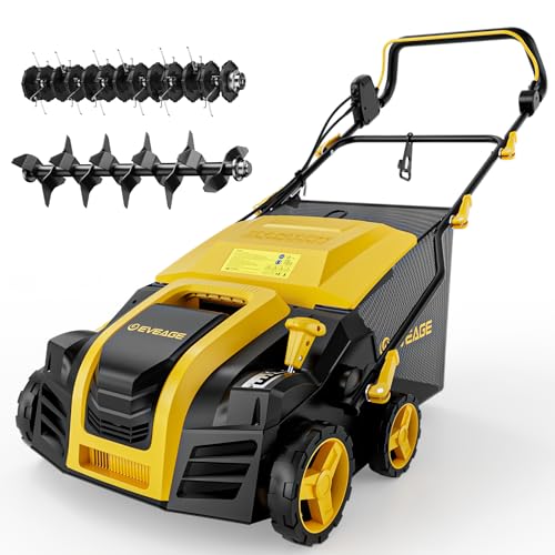 Image of EVEAGE 16 Inch 2-in-1 Electric Dethatcher and Scarifier 5-Position Depth Adjustment,Lawn Dethatcher with 15 Amp Copper Motor, Removeable 14.5-Gal Collection Large Capacity Bag