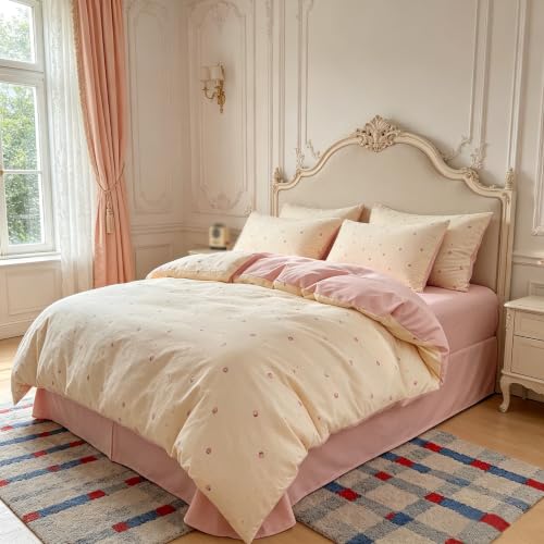Housse de couette réversible bicolore rose aux motifs fleuris - 5