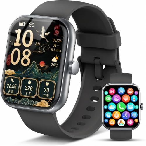 Image of Coucur Smart Watch for Men Women (Answer /Make Call), Jet Black 03 | HD Touchscreen Fitness Tracker Watch with Heart Rate /Sleep Monitor /Step