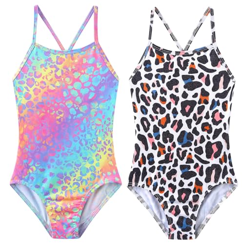 Image of iLover Girls Sparkle One Piece Swimsuits Crossback Swimwear Beach Bathing Suit with Adjustable Strap 4-10 Years