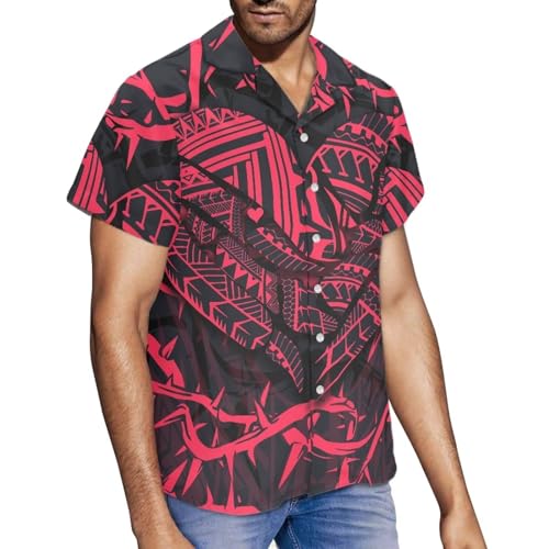 Polynesian Style Prints Polyester Shirts Short Sleeve Button Down Men Samoa Print Colorful Leaves Hawaiian Shirt4