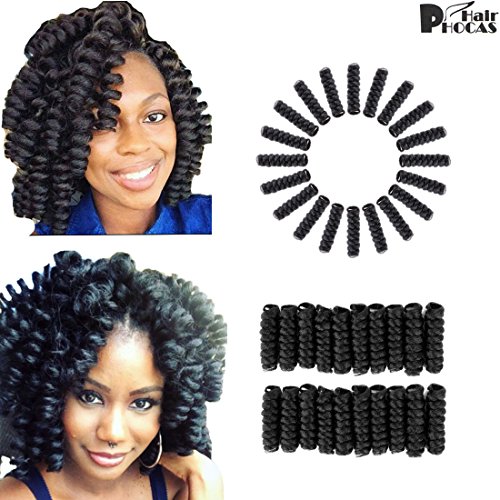 HairPhocas 5 Packs Kenzie Curly African Wand Braided Curls Crochet Braids Bounce Extension Women(16mm)20"(#1B)