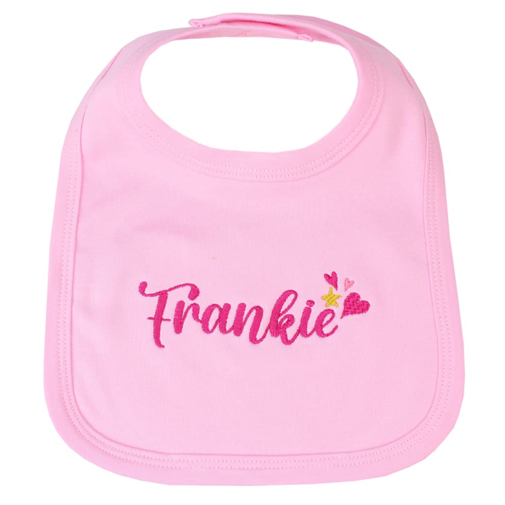 TeddyT's Personalised Baby Girls Cotton Bib with Hearts & Stars Embroidery