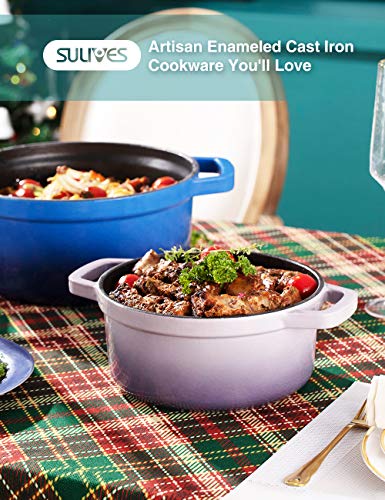 Sulives Non-Stick Enamel Cast Iron Dutch Oven Pot with Lid Suitable for bread baking use on gas electric oven 3 Quart for 2-3 people(Purple)