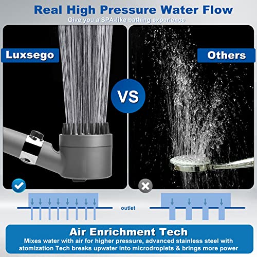 Luxsego High Pressure Shower Heads With Scalp Massager Shampoo Brush For Skin & Hair Care, Filtered Shower Head With Handheld Sprayer Soften Hard Water, 3 Settings 4 In 1 Detachable Showerhead Set #TOP3