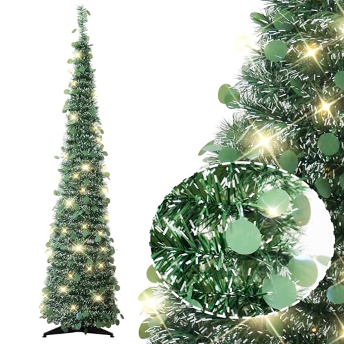 5FT-Pop-up-Christmas-Tree-for-St-Patricks-Day-Indoor-DecorPre-lit-Mini-Christmas-Tree-with-60-LightsGreen-White-Artificial-Pencil-Tree-Collapsible-Tinsel-Lighted-up-Easter-Decor-Tree-with-Glitter 5FT Pop up Christmas Tree for St Patricks Day Indoor DecorPre lit Mini Christmas Tree with 60 LightsGreen White Artificial Pencil Tree Collapsible Tinsel Lighted up Easter Decor Tree with Glitter