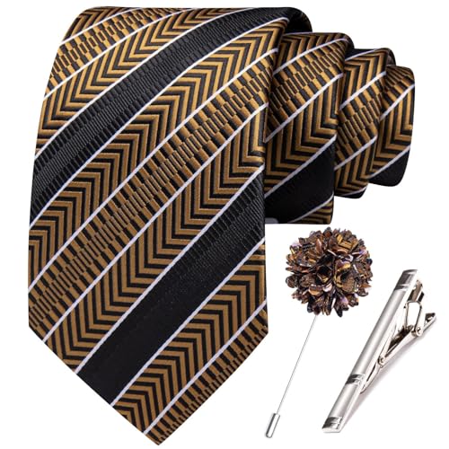 Image of Hi-Tie 63 inches Striped Paisley Extra Long Ties for Men Silk Necktie with Lapel Pin Tie Clip Big and Tall Men Formal Wedding