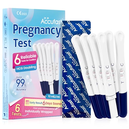 Accufast Test de Embarazo, 6PCS Pruebas de Embarazo Envueltas Individualmente, 10mIU/ml HCG Test, Pregnancy Test, Prueba de embarazo de detección temprana 6 días antes de la falta del período