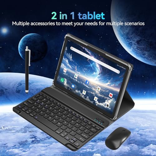 Image of 2025 10.1 Inch Android 14 Tablet, 128GB ROM+14(8+6)GB RAM /512GB Expandable, Octa-Core Tablet, Dual 4G Cellular Tablets with Keyboard, 13MP+8MP Camera, 8000mAh Battery, 5G WiFi /Bluetooth 5.0 /GPS