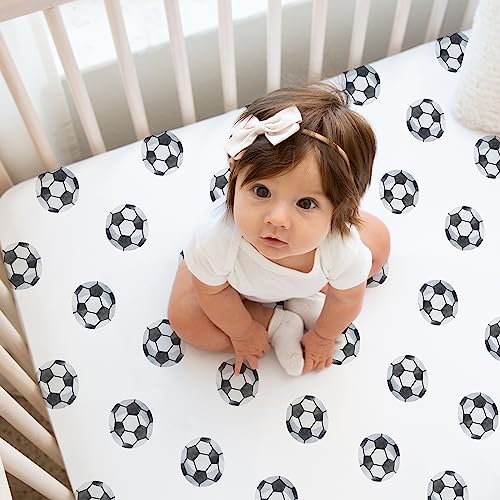 Image of Sweet Jojo Designs 3-Piece Baby Crib Sheets Set (Vintage Sports Theme) for Boys, Infant Nursery, Toddler Room - Standard Size (Classic, Football, Basketball, Soccer, Watercolor, Sport Themed, Balls)
