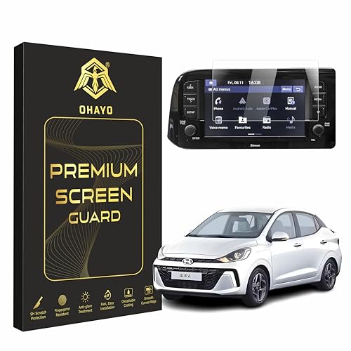 Image of OHAYO Screen Protector for Hyundai Aura 2023 2024 2025 Facelift SX & SX Plus AMT 8 Inch Infotainment Display | Not Tempered Glass | Anti Glare 9H Hardness Military Strength Scratch Resistant Ultra Clear Car Touchscreen Protection Film