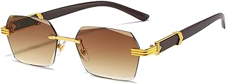 AIEYEZO Retro Rimless Sunglasses Rectangle Unisex Vintage Frameless Sun Glasses Fashion Square Tinted Glasses