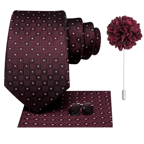 Image of Hi-Tie Men's Silk Ties Formal Woven Classic Necktie Pocket Square Cufflinks Lapel Pin Set Wedding Business