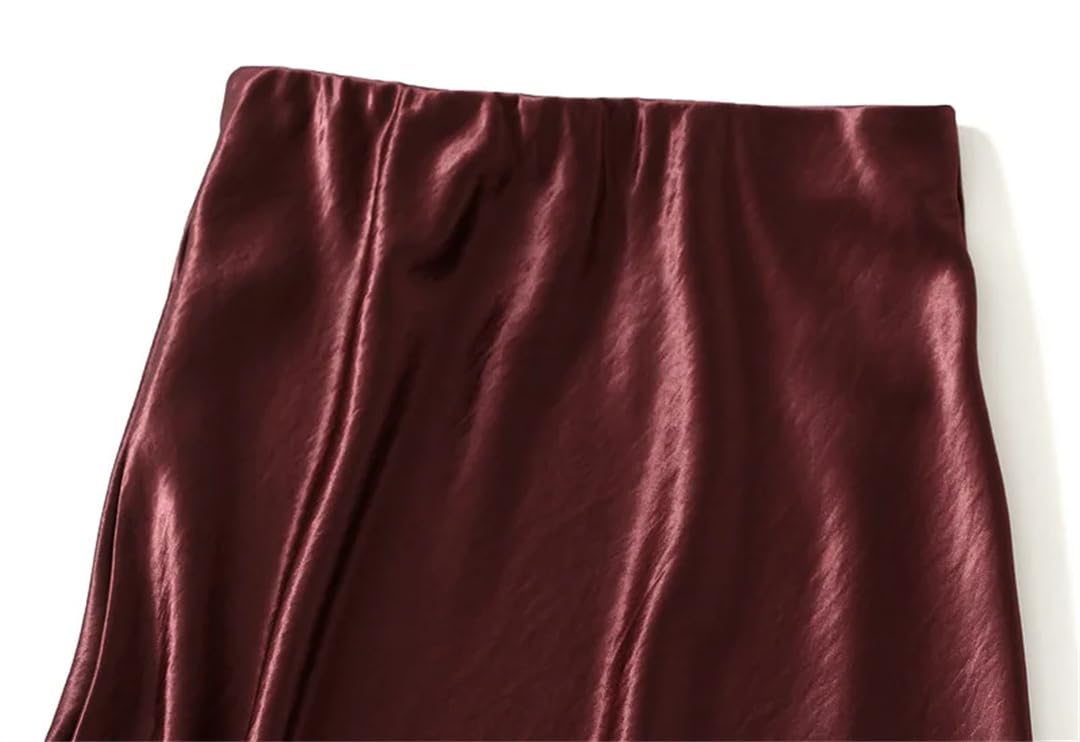 Jupe mi-longue plissée fluide en satin pour femme