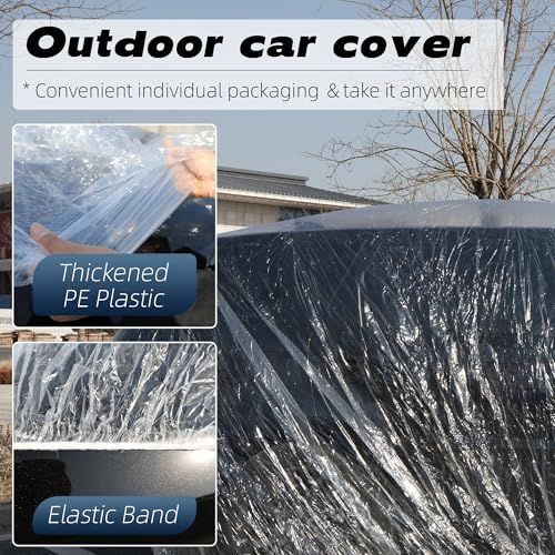 Image of 4 Pcs Disposable Car Covers,Universal Clear Plastic Car Cover,Waterproof Dustproof Car Cover for SUV, Sedan with Elastic Band for Rain Weather (12.5ft x 21.7ft)