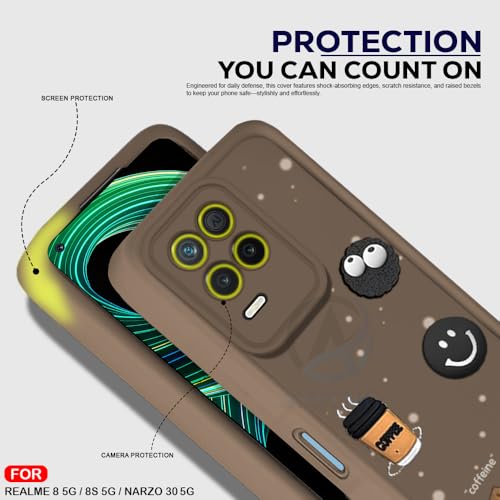 Image of AESTMO Back Case Cover for Realme 8 5G / 8s 5G / Narzo 30 5G Back Cover | Cute Fun Cartoon 3D Ball | Coffee Silicone Case | Full Body Protection | Camera Protection Back Cover for (Brown)
