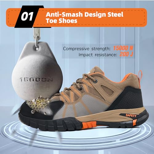 Image of Hogent Steel Toe Shoes for Men Lightweight Comfortable Non Slip Work Shoes Women Puncture Proof Safety Sneakers for Industrial Construction & Daily Life