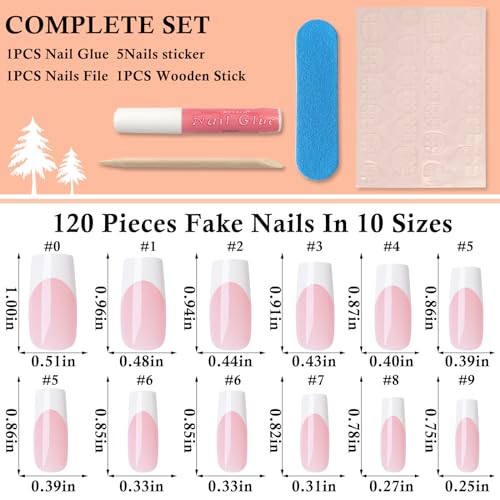LoveOurHome 120pc French Tips Press on Nails Long Fake Nail Press on Nail Square False Nail Acrylic White Tips Press Square Nail Short Artificial Nail & Glue Adhesive Tabs for Women Girls