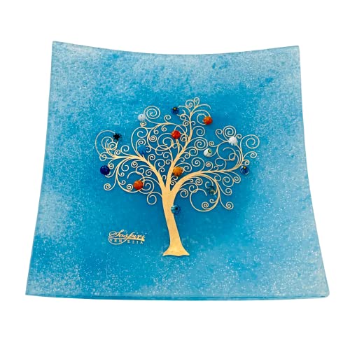 Sospiri Venezia Svuotatasche Albero della Vita in Vetro di Murano Murrine e Oro Idea Regalo Piatto Vassoio Decorativo Made Italy Portaoggetti Soprammobile Bomboniere Cerimonia 14x14 cm