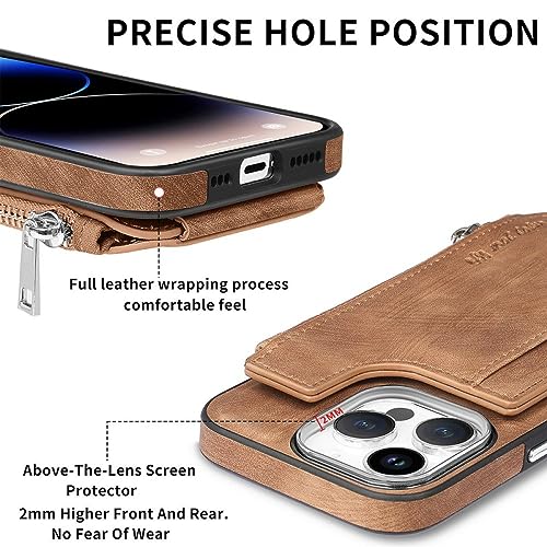 Coque en cuir iPhone 14 Pro Max magnétique antichoc finition premium marron