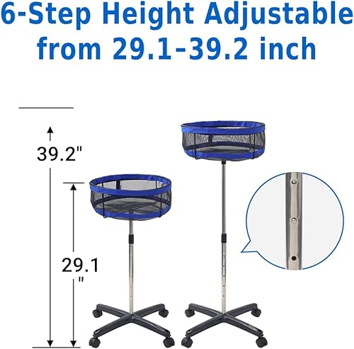 Miniatura 3 de Japard Ping Pong Ball Holder Collector, Table Tennis Ball Storage Stand with Universal Wheels, 28"- 38" Height Adjustable, Holds 250 Balls, Tennis