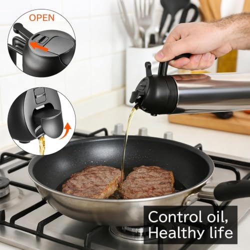 Image of Stainless Steel Oil Sprayer and Dispenser Bottle | Leak-Proof | 500ml 2-in-1 Dual-Function Oil Bottle with Ergonomic Handle for Air Fryer, Cooking, Salads, BBQ & Baking Black (Pack of 01)