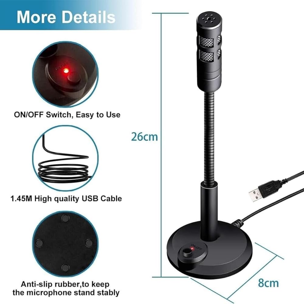 Drumstone Mikrofon komputerowy USB, Plug and Play, mikrofon do komputera stacjonarnego, laptopa, z przyciskiem wyciszania i wskaźnikiem LED, do przesyłania strumieniowego, podcastów, nagrywania, gier