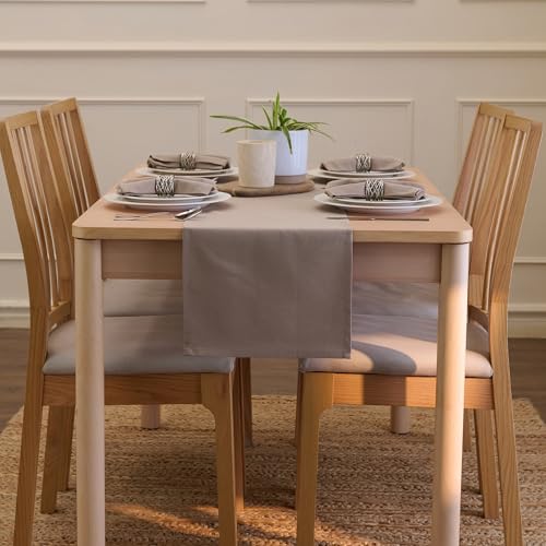 Encasa XO Runner da tavola Dimensioni 32x150 cm | Tessuto in tela di cotone | Tinta unita Beige intenso | Lavabile in lavatrice e resistente - immagine 5