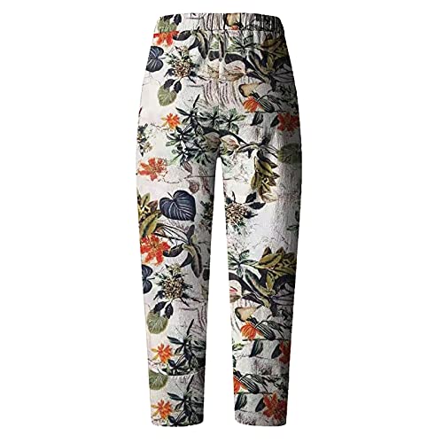 Linen Pants Women Jeans Linen Pants Women Casual Cotton Linen Wide Leg Cropped Trousers Summer Print Lounge Palazzo Pant with Pockets Trendy 2025 Elastic Waist Pajamas Tall Long Vacation4