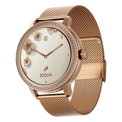 Image of Titan Valerie 1.19 inch AMOLED Studded Stainless Steel Smart Watch for Women, Next-Gen Chipset, Functional Crown, SOS & BT Calling, Women Wellness Suite, BP & Skin Temp Monitor, Fast Charging (Rose Gold)