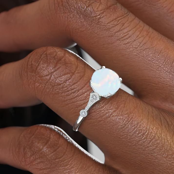 Vintage Opal Wedding Rings for Women,Personalized Dainty Genuine Opal Engagement Ring,S925 10k 14k 18k Solid Gold Promise Ring Wedding Valentine's Day Gift Unique Opal Jewelry