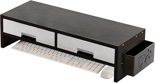 Stand Riser - Ergonomic Double Drawer Desk Organizer for Monitors, Sturdy Computer Stand with Storage Space, Desktop Accessory for Family Home