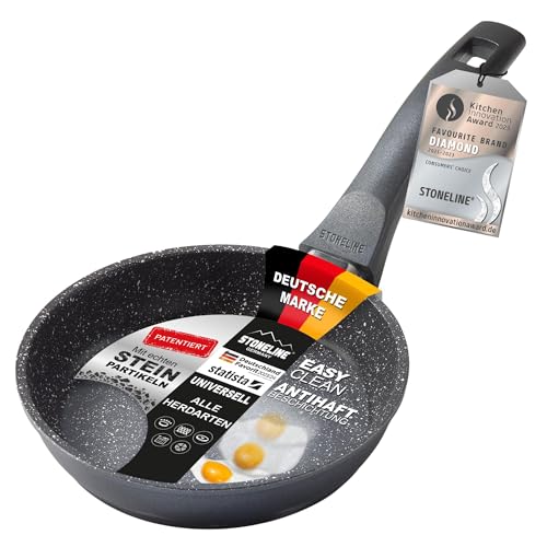 STONELINE® Bratpfanne 16 cm, auch für öl-und fettfreies Braten, kratzfeste Antihaftbeschichtung mit echten Steinpartikeln, Induktionspfanne Kochgeschirr, Aluminium, Grau