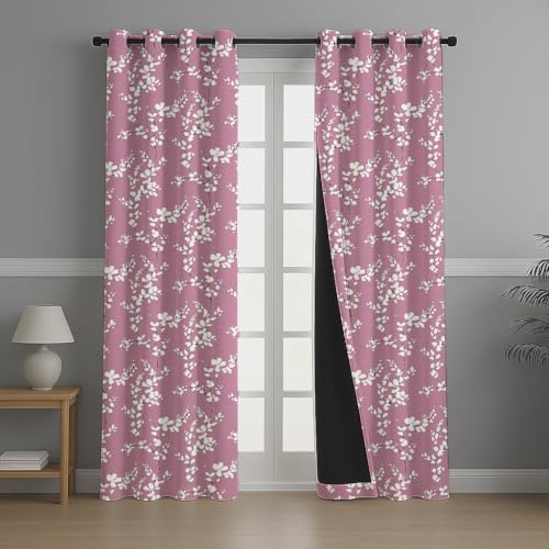 Image of BFAM Floral Print 100% Blackout Curtain with Black Linning at Back, Floral Print Curtains for Living Room /Bedroom Thermal Insulated Energy Saving, Pink Flower, 10FT, Pack of 1 Curtain