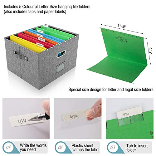 JSungo 2 Pack File Organizer Box Office Document Storage with Lid, Collapsible Linen Hanging Filing Organization, Home Portable Storage with Handle, Letter Size Legal Folder, Grey - Thumbnail 3