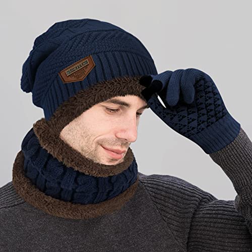Image of Loritta Winter Hats for Men, 3 PCS Fleece Beanie Scarf Gloves Set