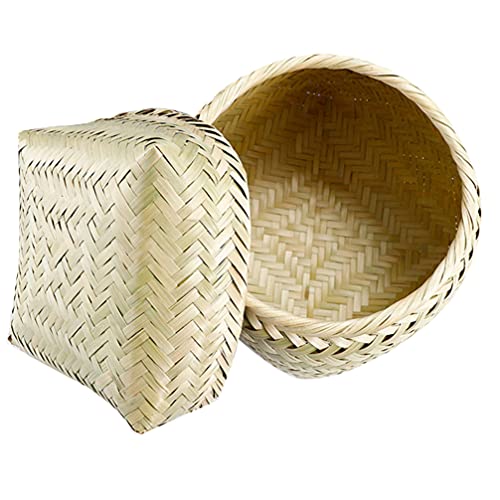 Cabilock Large Storage Basket Bamboo Woven Bread Box Food Basket Multipurpose Craft