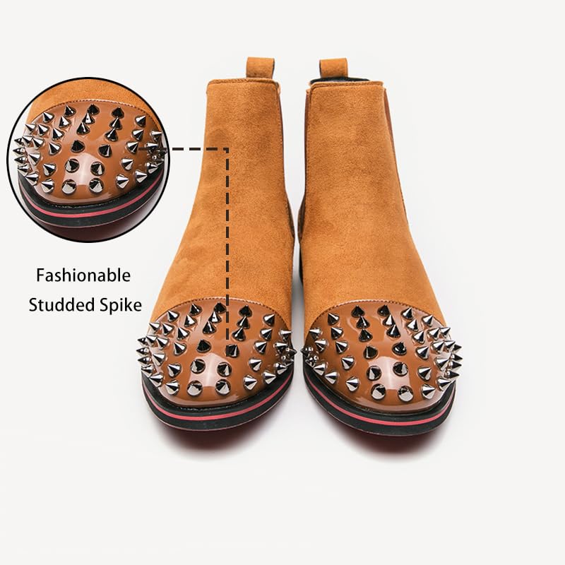 Men's Studded Metal Spike Suede Slip On Ankle Boots Pointed Toe Elastic Panels Non Slip Casual Chelsea Boots3