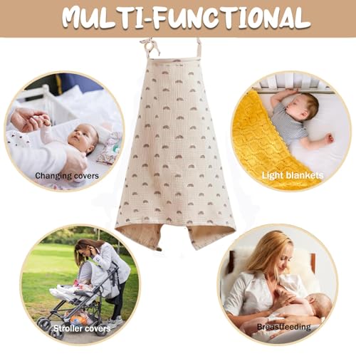 Image of Nursing Cover for Breastfeeding Breastfeeding Cover Muslin Baby Breast Feeding Cover for Mum Infant Stroller Nursing Cover Soft 360掳 Coverage Breathable Lightweight Apron for Privacy Shield (Rainbow)